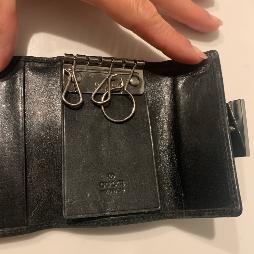Vintage Gucci GG logo black Canvas and Leather Key Case Holder Wallet Organizer - Picture 7 of 12
